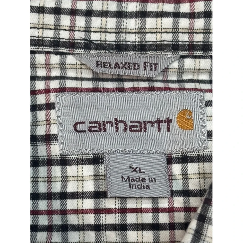 Carhartt Mens Relaxed Fit Short Sleeve Plaid Button Down Shirt XL White Black